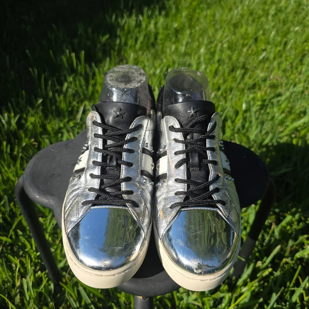 Michael Kors Metallic Silver Star Studded Low Top Sneakers Womens Shoes